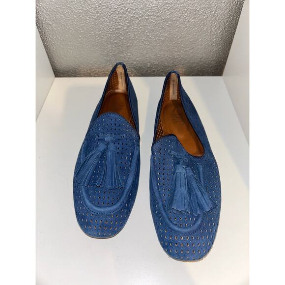 Franco Sarto Preppy Academia Casual Business Suede Perforated Tassle Loafers - Picture 1 of 8